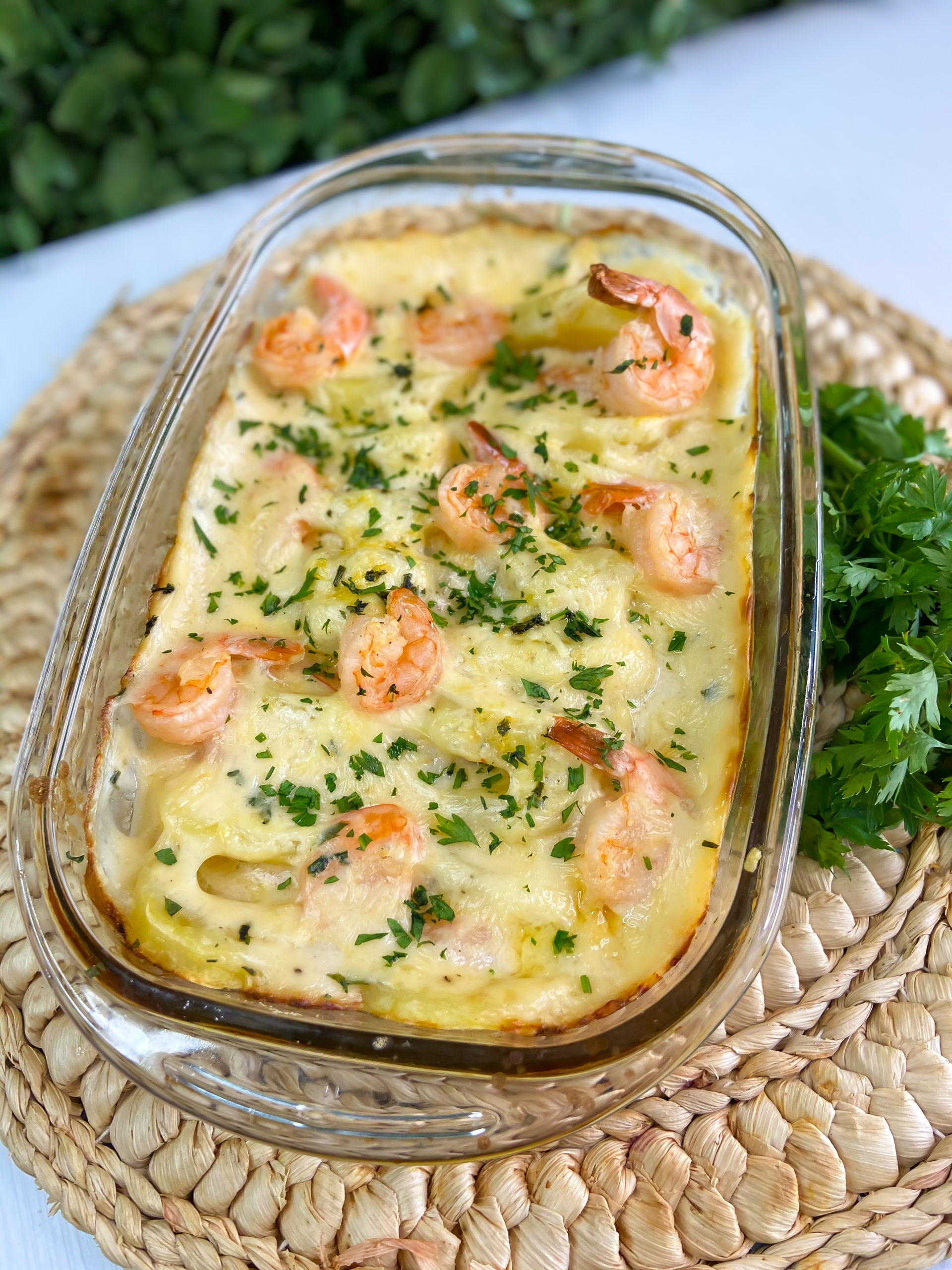 Camarões com batatas